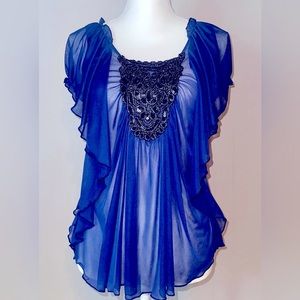Studio Y Women’s Blue Sheer Top with Sparkle - Size Small